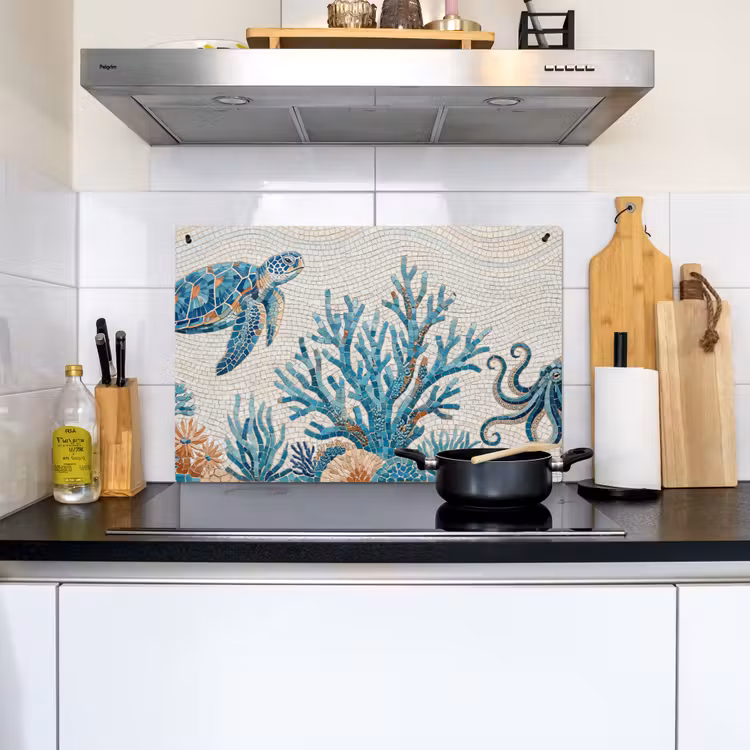 Dieren - Onderwater - Natuur - Mozaïek - Blauw Inductie beschemer met haakjes klein -sfeer2