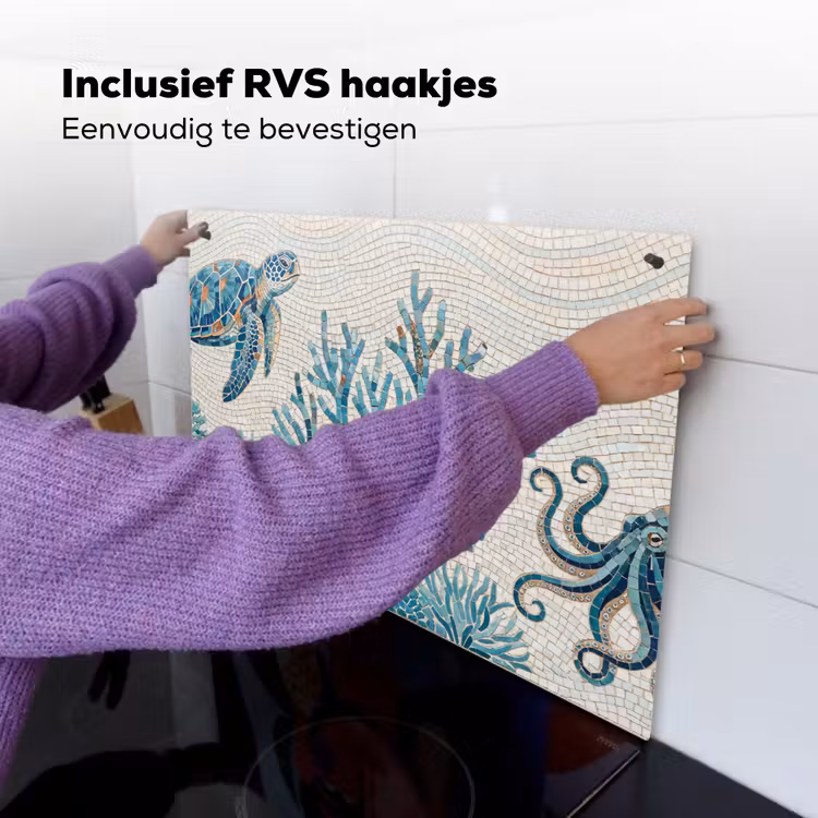 Dieren - Onderwater - Natuur - Mozaïek - Blauw Inductie beschemer met haakjes klein -ky-ophangen-nl