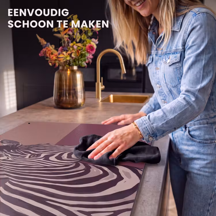 Dieren - Zebrahoofd - Wildlife - Modern - Bruin Inductie beschemer met haakjes klein -ky-schoon-nl