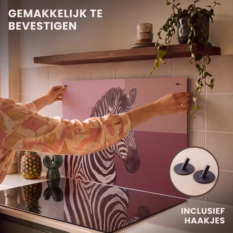 Dieren - Zebrahoofd - Wildlife - Modern - Bruin Inductie beschemer met haakjes klein -ky-ophangen-nl