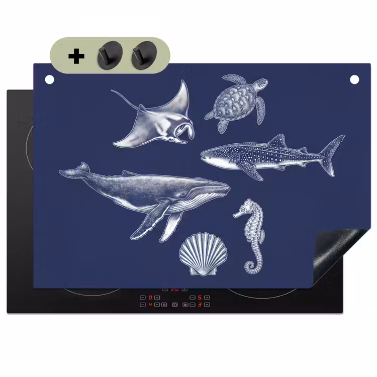 Dieren - Zeeleven - Oceaan - Graveren - Blauw Inductie beschemer met haakjes klein -3d