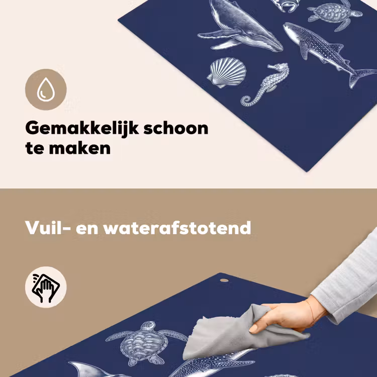 Dieren - Zeeleven - Oceaan - Graveren - Blauw Inductie beschemer met haakjes klein -ky-schoon-nl