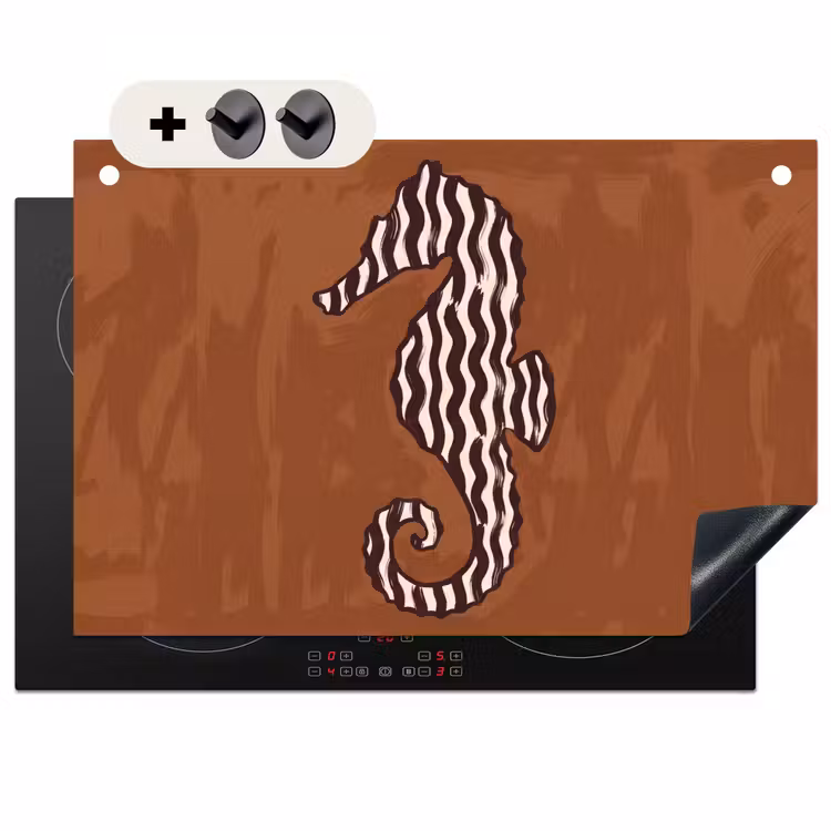 Dieren - Zeepaardje - Abstract - Bruin - Strepen Inductie beschemer met haakjes klein -3d