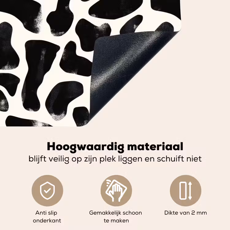 Dierenpatroon - Vlekken - Zwart - Wit Inductie beschemer met haakjes klein 777 -ky-onderkant-nl