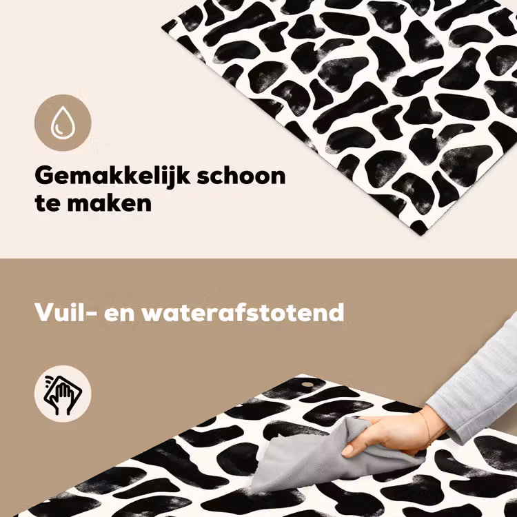 Dierenpatroon - Vlekken - Zwart - Wit Inductie beschemer met haakjes klein 777 -ky-schoon-nl