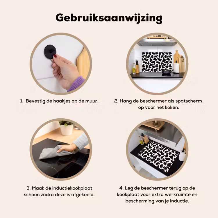 Dierenpatroon - Vlekken - Zwart - Wit Inductie beschemer met haakjes klein 777 -ky-gebruik-nl