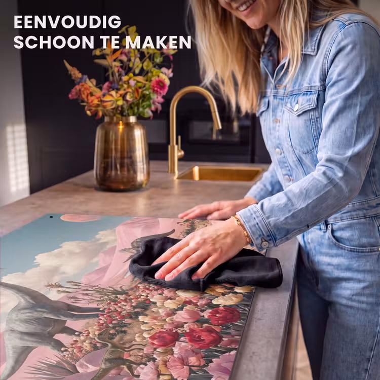 Inductiebeschermer & spatscherm (2in1) - Dinosaurus - Roze - Landschap - Dinosaurus - Roze - Landschap Inductie beschemer met haakjes klein
