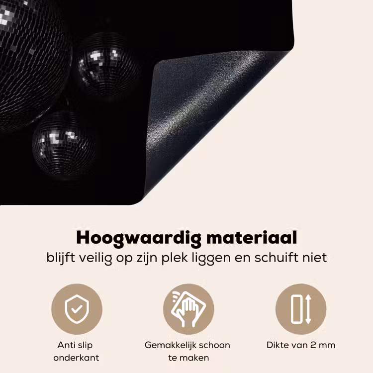 Discoballen - Minimalistisch - Zwart Inductie beschemer met haakjes klein -ky-onderkant-nl