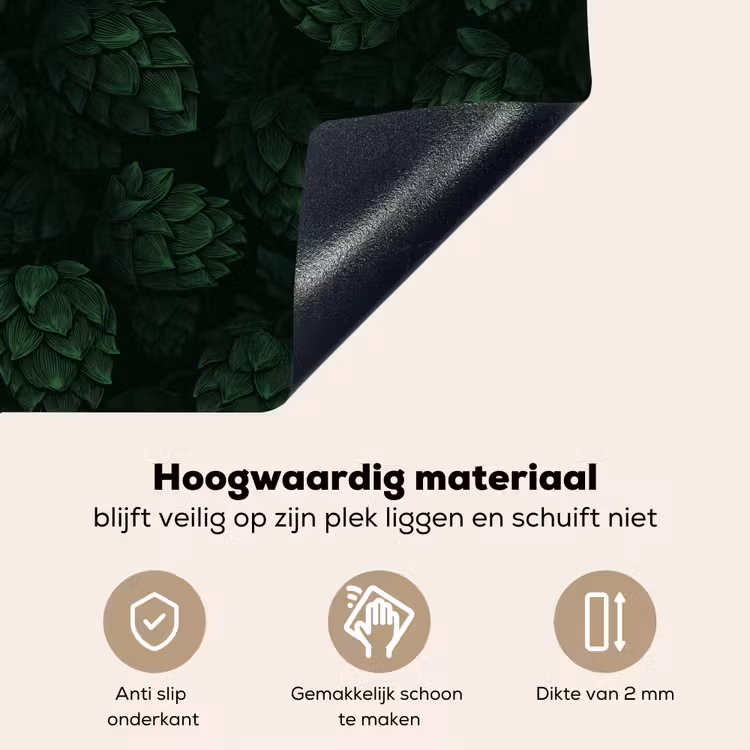 Donker - Groen - Hopbellen - Botanisch - Illustratie Inductie beschemer met haakjes klein 777 -ky-onderkant-nl