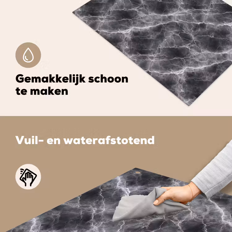 Donkergrijs - Bliksem - Marmer Inductie beschemer met haakjes klein 777 -ky-schoon-nl