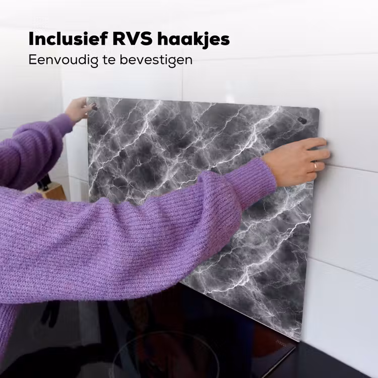 Donkergrijs - Bliksem - Marmer Inductie beschemer met haakjes klein 777 -ky-ophangen-nl