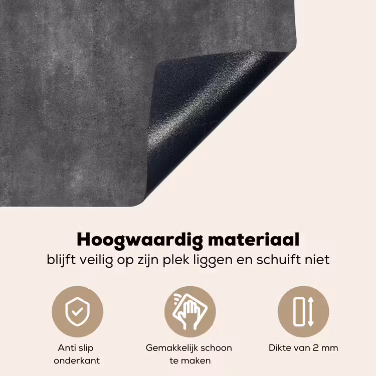 Donkergrijs - Ruw - Beton Inductie beschemer met haakjes klein 777 -ky-onderkant-nl