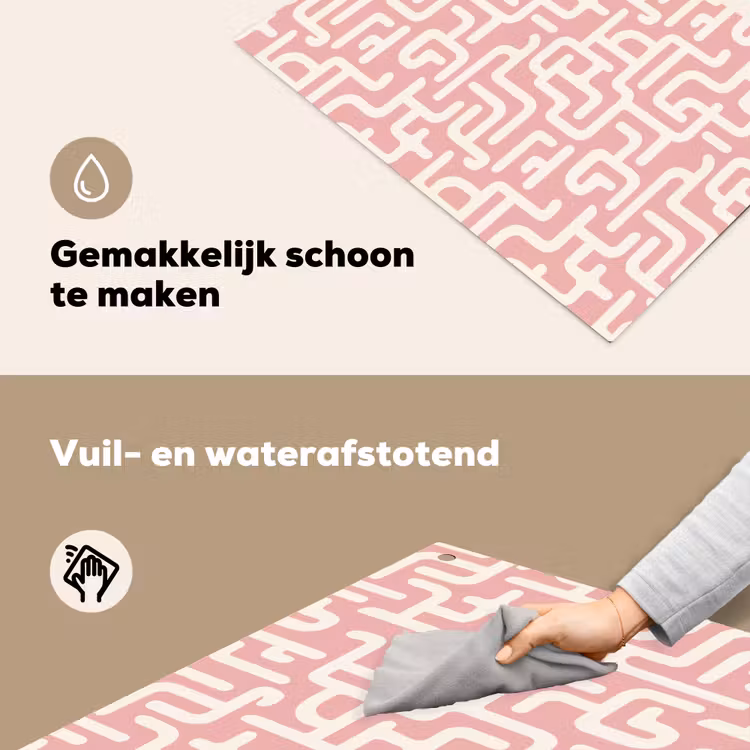 Doolhofpatroon - Roze - Wit - Abstract Inductie beschemer met haakjes klein 777 -ky-schoon-nl