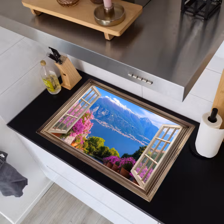 Doorkijk - Berg - Landschap - Uitzicht - Meer Inductie beschemer met haakjes klein -sfeer1