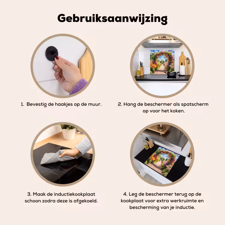 Doorkijk - Bloemen - Kleurrijk - Natuur Inductie beschemer met haakjes middel -ky-gebruik-nl