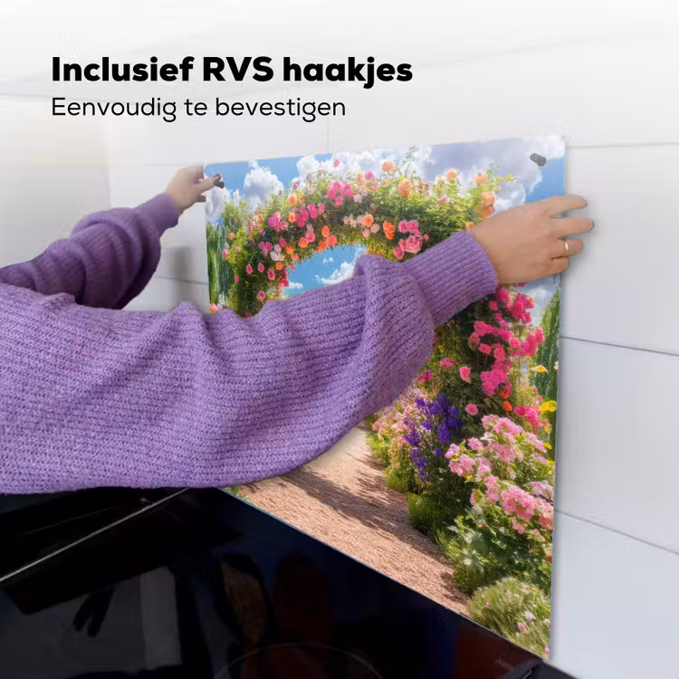 Doorkijk - Bloemen - Kleurrijk - Natuur Inductie beschemer met haakjes middel -ky-ophangen-nl