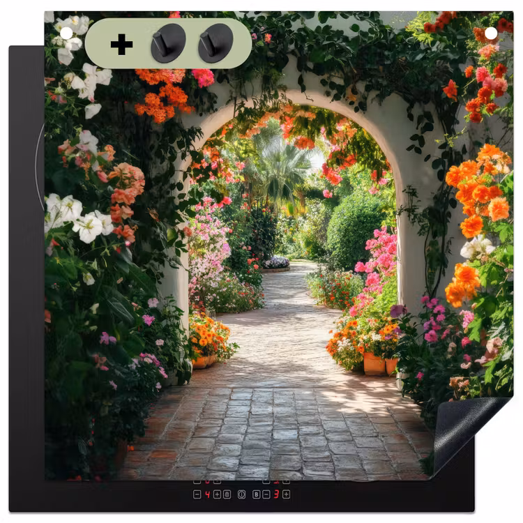 Doorkijk - Bloemen - Natuur - Bloementuin Inductie beschemer met haakjes middel -3d