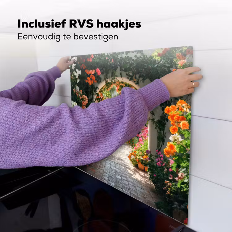 Doorkijk - Bloemen - Natuur - Bloementuin Inductie beschemer met haakjes middel -ky-ophangen-nl