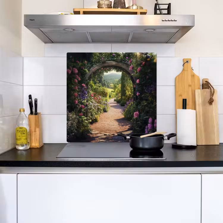 Doorkijk - Bloemen - Natuur - Rozenboog Inductie beschemer met haakjes middel -sfeer2