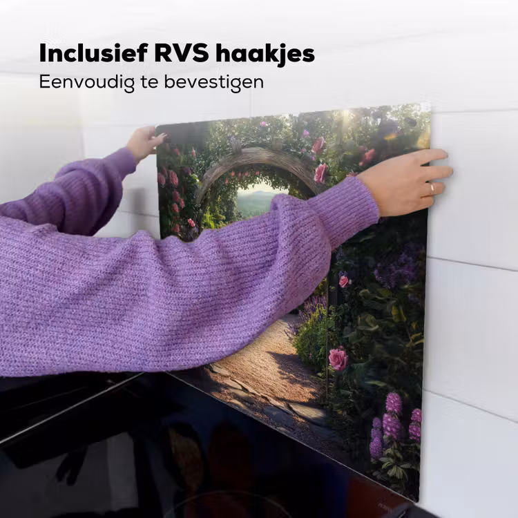 Doorkijk - Bloemen - Natuur - Rozenboog Inductie beschemer met haakjes middel -ky-ophangen-nl