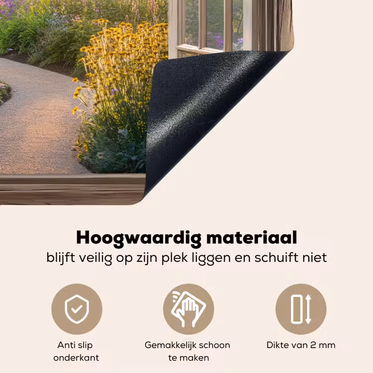 Doorkijk - Bloemen - Natuur - Zon - Pad Inductie beschemer met haakjes klein -ky-onderkant-nl