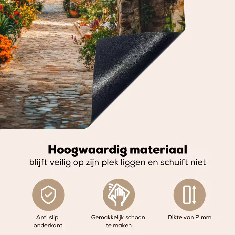 Doorkijk - Bloemen - Poort - Stenen Inductie beschemer met haakjes middel -ky-onderkant-nl