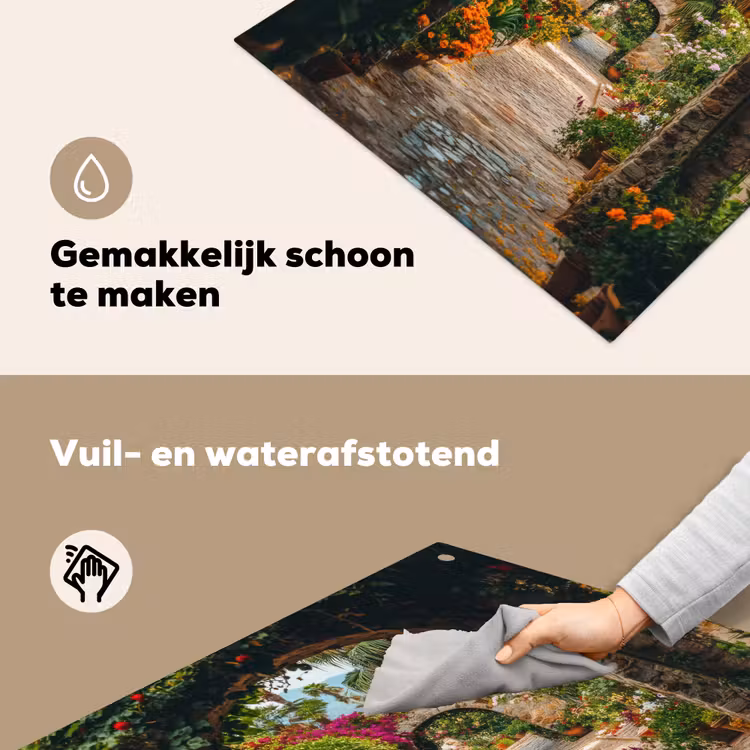 Doorkijk - Bloemen - Poort - Stenen Inductie beschemer met haakjes middel -ky-schoon-nl