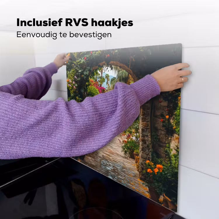Doorkijk - Bloemen - Poort - Stenen Inductie beschemer met haakjes middel -ky-ophangen-nl