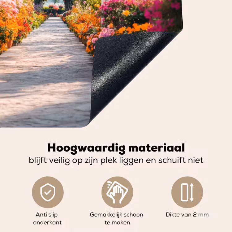 Doorkijk - Bloemen - Tropisch - Kleurrijk Inductie beschemer met haakjes middel -ky-onderkant-nl