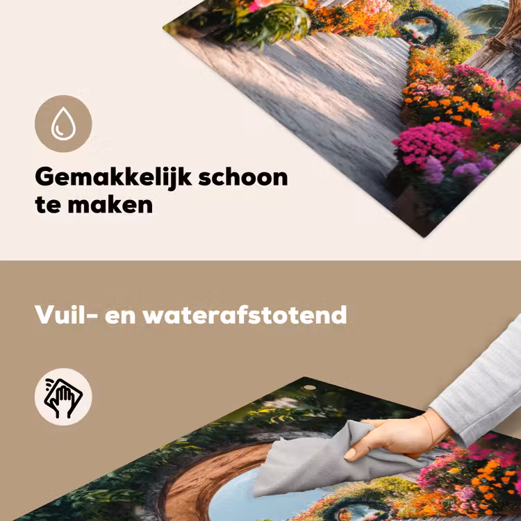 Doorkijk - Bloemen - Tropisch - Kleurrijk Inductie beschemer met haakjes middel -ky-schoon-nl