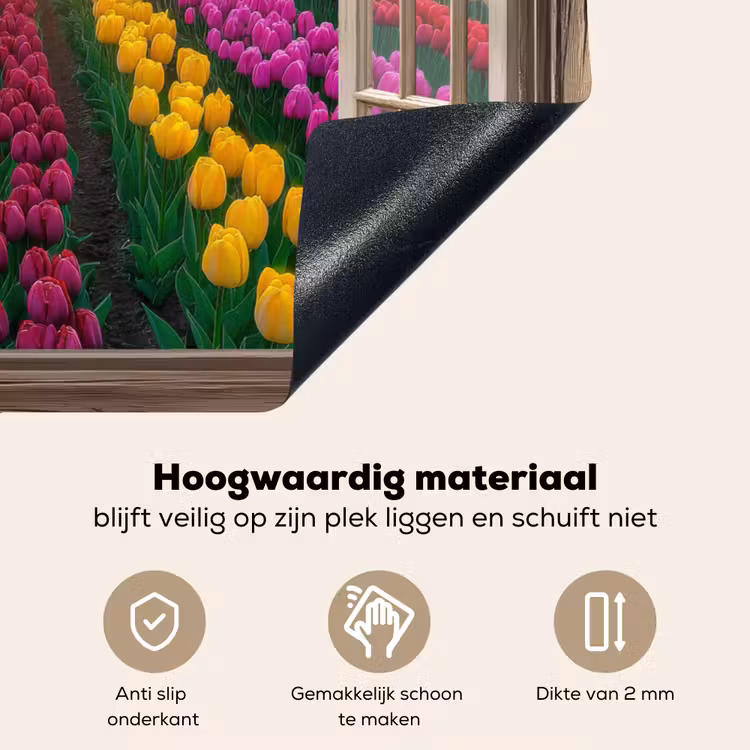 Doorkijk - Bloemen - Tulpen - Kleurrijk - Zonsondergang Inductie beschemer met haakjes klein -ky-onderkant-nl