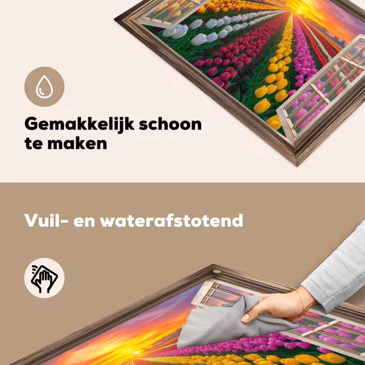Doorkijk - Bloemen - Tulpen - Kleurrijk - Zonsondergang Inductie beschemer met haakjes klein -ky-schoon-nl