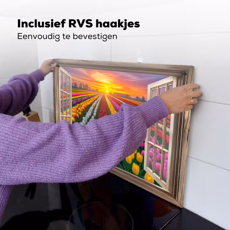 Doorkijk - Bloemen - Tulpen - Kleurrijk - Zonsondergang Inductie beschemer met haakjes klein -ky-ophangen-nl