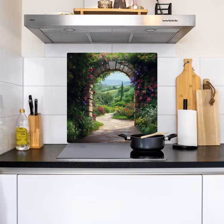 Doorkijk - Landschap - Bloemen - Pad - Uitzicht Inductie beschemer met haakjes middel -sfeer2