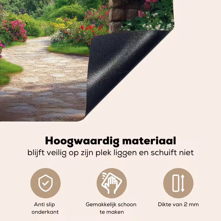 Doorkijk - Landschap - Bloemen - Pad - Uitzicht Inductie beschemer met haakjes middel -ky-onderkant-nl