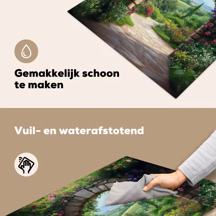 Doorkijk - Landschap - Bloemen - Pad - Uitzicht Inductie beschemer met haakjes middel -ky-schoon-nl