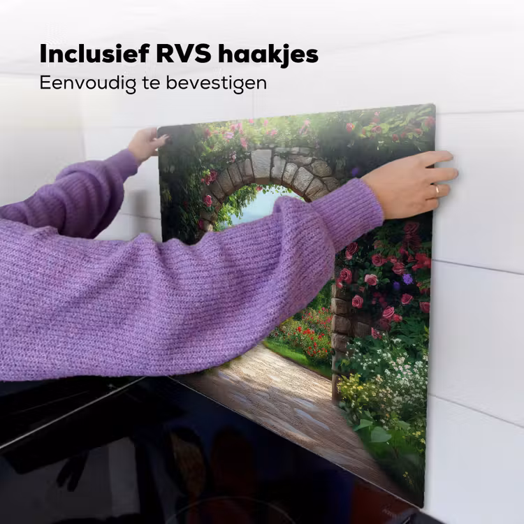 Doorkijk - Landschap - Bloemen - Pad - Uitzicht Inductie beschemer met haakjes middel -ky-ophangen-nl