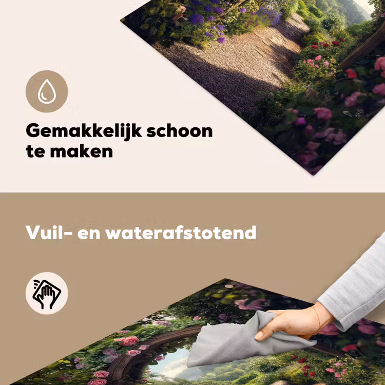 Doorkijk - Landschap - Bloemen - Rozenboog - Natuur Inductie beschemer met haakjes middel -ky-schoon-nl