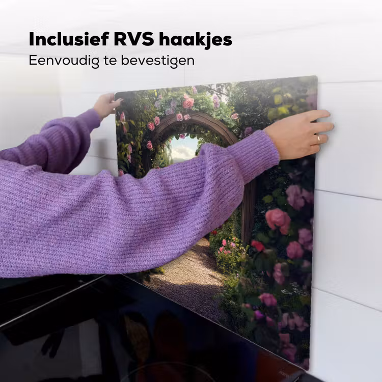 Doorkijk - Landschap - Bloemen - Rozenboog - Natuur Inductie beschemer met haakjes middel -ky-ophangen-nl