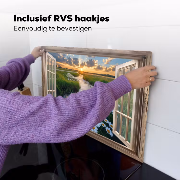 Doorkijk - Landschap - Raam - Water - Zonsondergang Inductie beschemer met haakjes klein -ky-ophangen-nl