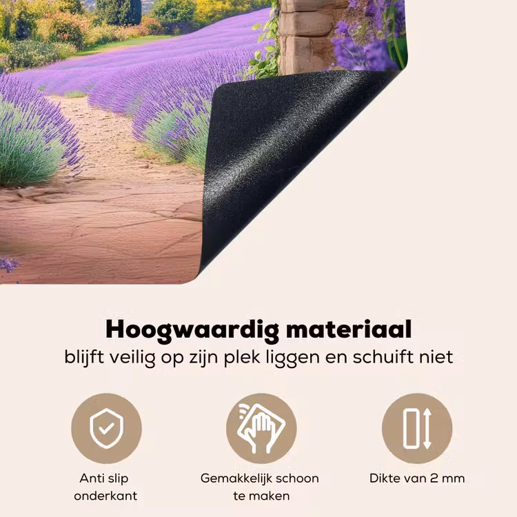 Doorkijk - Lavendel - Bloemen - Paars - Poort Inductie beschemer met haakjes middel -ky-onderkant-nl
