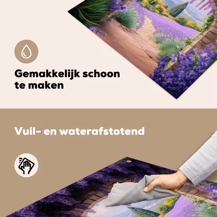 Doorkijk - Lavendel - Bloemen - Paars - Poort Inductie beschemer met haakjes middel -ky-schoon-nl