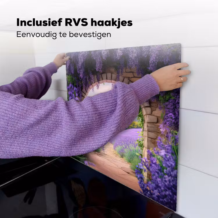 Doorkijk - Lavendel - Bloemen - Paars - Poort Inductie beschemer met haakjes middel -ky-ophangen-nl