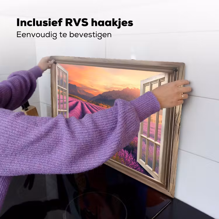 Doorkijk - Lavendel - Landschap - Bloemen - Paars Inductie beschemer met haakjes klein -ky-ophangen-nl