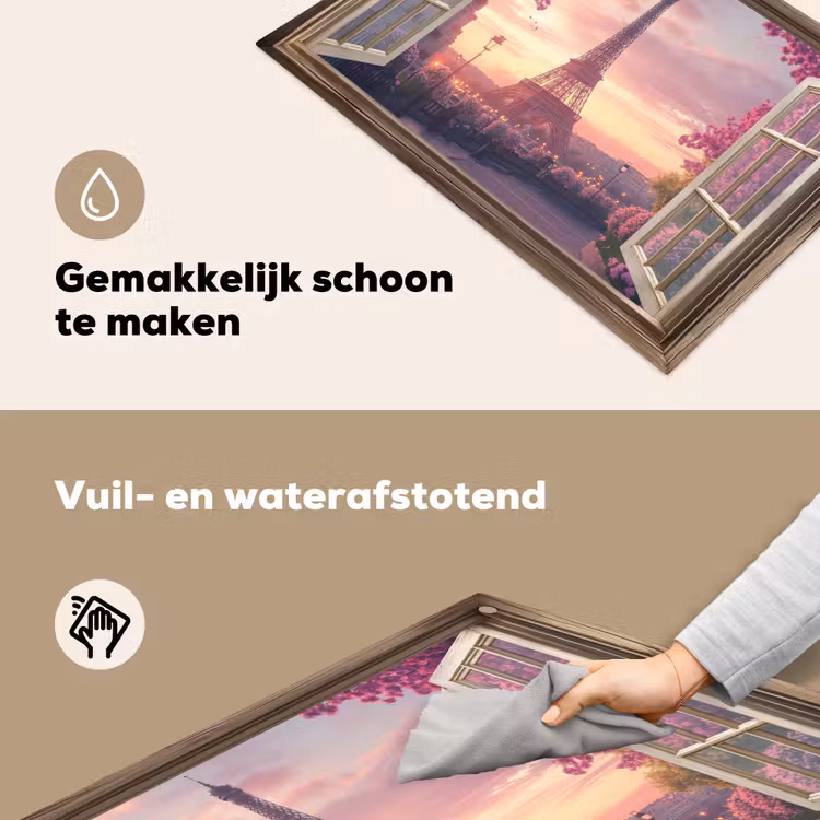 Doorkijk - Parijs - Eiffeltoren - Roze - Kersenbloesem Inductie beschemer met haakjes klein -ky-schoon-nl