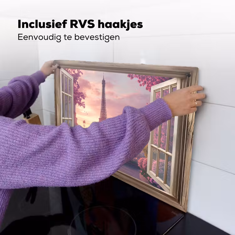 Doorkijk - Parijs - Eiffeltoren - Roze - Kersenbloesem Inductie beschemer met haakjes klein -ky-ophangen-nl