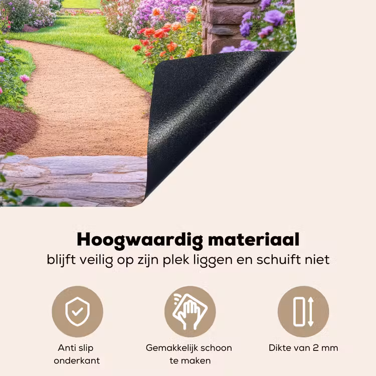 Doorkijk - Poort - Bloemen - Tuin Inductie beschemer met haakjes middel -ky-onderkant-nl