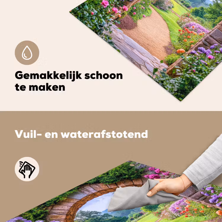 Doorkijk - Poort - Bloemen - Tuin Inductie beschemer met haakjes middel -ky-schoon-nl