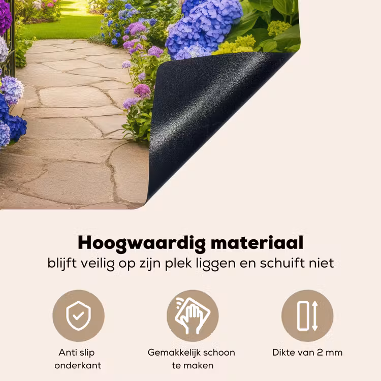 Doorkijk - Poort - Hortensia - Bloementuin Inductie beschemer met haakjes middel -ky-onderkant-nl