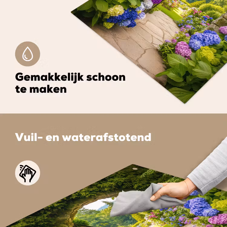Doorkijk - Poort - Hortensia - Bloementuin Inductie beschemer met haakjes middel -ky-schoon-nl